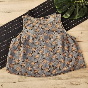 Modcloth Printed Cotton Button Back Boxy Tank Top Blue Size 1X